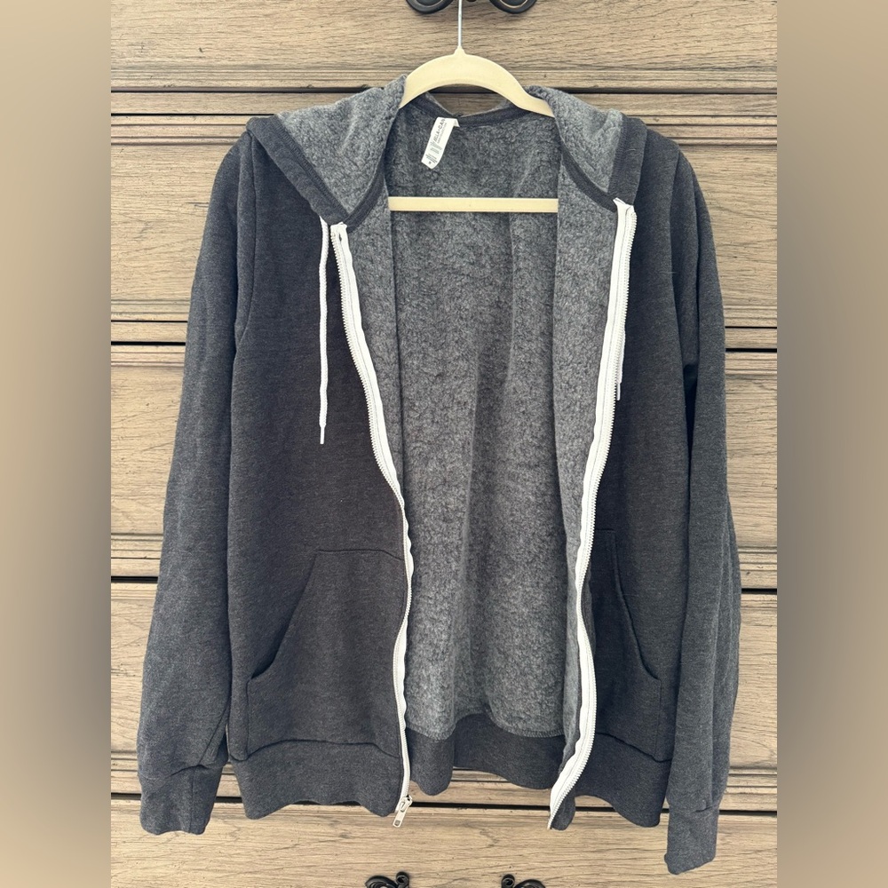 NEW Bella Canvas Charcoal Gray Zip Up Sweatshirt NWOT Zip-Up Hooded Hoodie Track